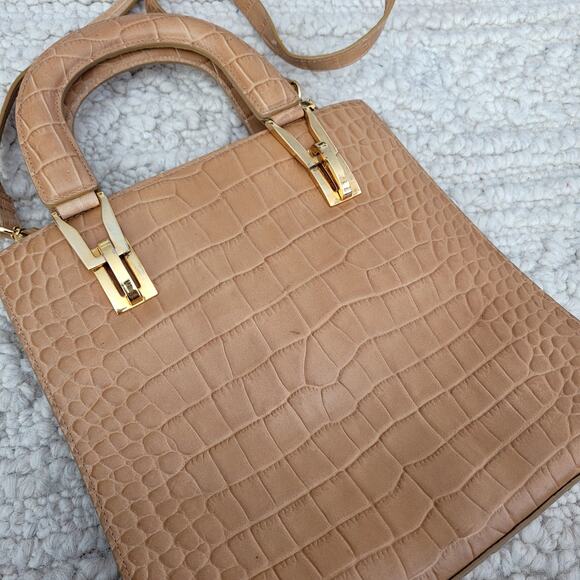 Vintage Croc Embossed Leather Beige purse - Picture 2 of 11